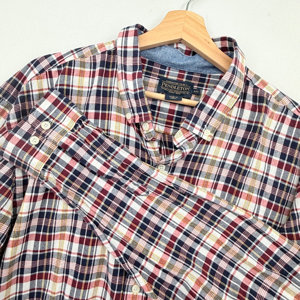 Pendleton Plaid Button Down Shirt Mens XXL Red Navy White Cotton Heritage Preppy